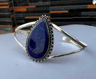 Brazalete de piedra de lapislázuli hecho a mano de plata de ley 925 ropa de fiesta brazalete Si64 Foto 1 de 4