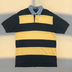 Polo Ralph Lauren de Colección Años 90 00 Rayas Cuello Denim Adulto XL Azul Amarillo - Imagen 1 de 3