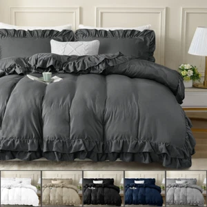 Luxury Frilled Edged Duvet Cover Set with Pillow Quilt Cover Bedding All Size - Picture 1 of 61