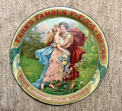PRE PRO FEHR'S ПИВО 13 «МЕТАЛЛИЧЕСКИЙ ЖЕСТЯНОЙ ПОДНОС FRANK FEHR BREWING CO LOUISVILLE KY 1910 - Изображение 1 из 4