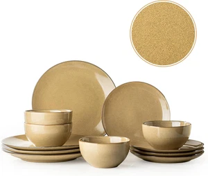 Plates and Bowls Sets 12 Pcs Modern Stoneware Dinnerware Set for 4 Kitchen Dinne - Picture 1 of 12