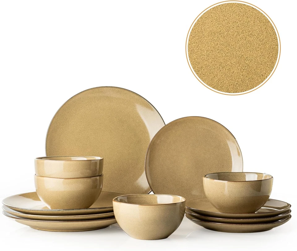 Plates and Bowls Sets 12 Pcs Modern Stoneware Dinnerware Set for 4 Kitchen Dinne - Image 1 of 4