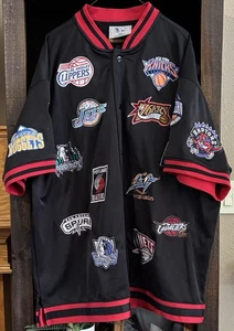 Y2K Mens 3XL NBA Team Patch Jacket Snap Up USG Rare Black Jersey Jacket - Picture 1 of 3