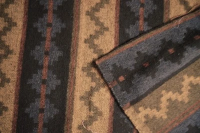 1 Yard  Brown Blue Western Stripes Wool Blend  Fabric 37" X 60" - Image 1 of 2