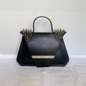 LYA LYA The Vault Black Leather Studded Spiked Top Handle Bag - Picture 1 of 14