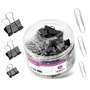 Binder Clips Paper Clips, 360 Pcs Binders & Paperclips Assorted Sizes with Co... - Picture 1 of 7