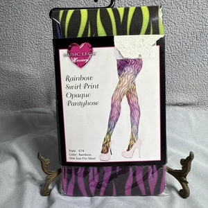 Music Legs Rainbow Swirl Print Opaque Pantyhose Style 674 One Size Fits Most - Picture 1 of 2