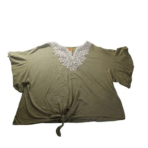 Ruby Rd Spitzenbesatz V-Ausschnitt Tunika Bluse 3X Tie-Front Boho Bauern Resort Häkel - Bild 1 von 7