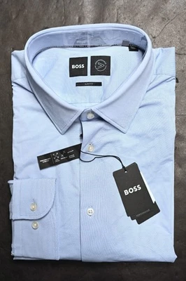 Hugo Boss Uomo Camicia Slim Performance Stretch Da Viaggio Hank Kent 44 17.5 - Immagine 1 di 4
