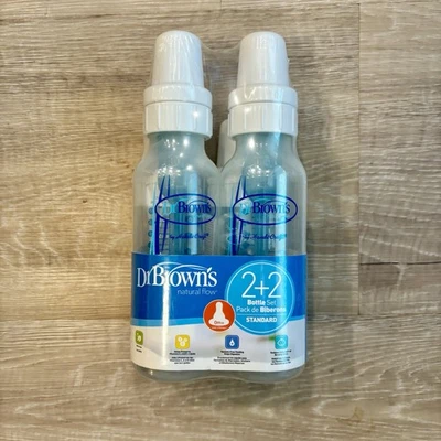 Dr. Brown’s 4-Pack Bottles Set Anti-Colic 2x 8oz + 2x 4oz BPA-Free Blue NWT 0+ - Image 1 of 4