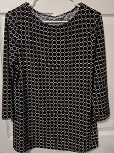 Croft & Barrow 3/4 Slv WOMEN'S GEOMETRIC Pattern Stretchy Medium Blouse - Picture 1 of 6