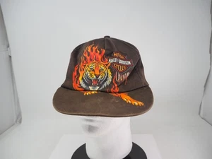 Vintage Harley Davidson Brown Untamed Tiger Flames Snapback Hat USA 90s - Bild 1 von 11