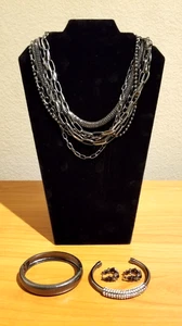**NEW Bold Chunky Gun Metal Multi Chain Necklace with Bracelets and Earrings** - Picture 1 of 9
