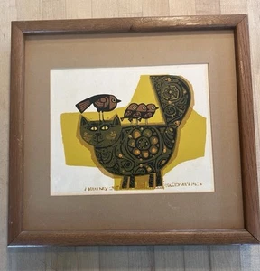 MCM David Weidman Dummy Cat Silkscreen Print Framed Modern 1965 - Picture 1 of 7