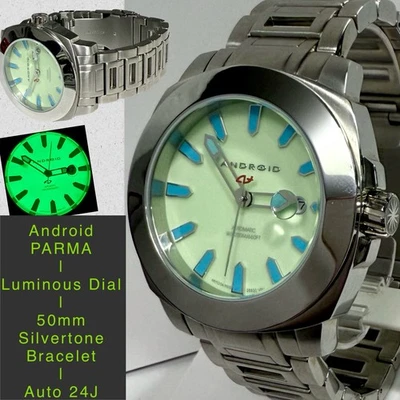 50 мм Auto PARMA | зеленый и светящийся циферблат | серебристый браслет | часы Android - Изображение 1 из 4
