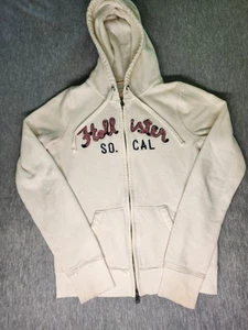 Hollister Girls Youth Hoodie M White Pink Lettwring Pockets Drawstring Logo - Picture 1 of 10