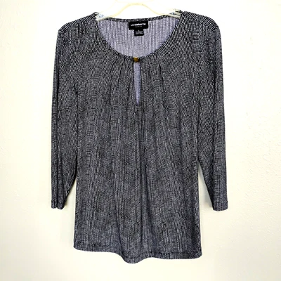 Liz Claiborne Blouse Black/White Dot 3/4 Slv Polyester Knit Pullover Top ~Size L - Image 1 of 4