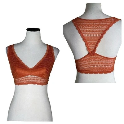 Roupa íntima feminina Victoria's Secret floral de renda bralette tamanho P laranja ferrugem - Imagem 1 de 4