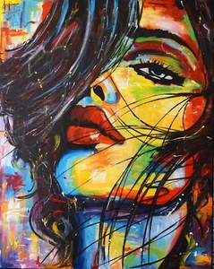 Original hand painted large oil painting abstract portrait of a beautiful woman - Picture 1 of 15