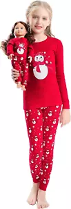 Girls Matching Doll&Toddler 4 Piece Cotton Pajamas Toddler Christmas Sleepwear - Picture 1 of 12