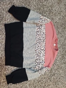 Shein Pink Youth 11-12Y Color Block/Cheetah Sweatshirt Cute - Picture 1 of 3