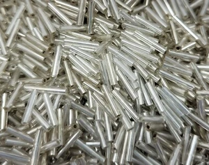 4oz ~2,500 pcs Silver Size #4 Silver Lined Round Glass Tube Bugle Beads 9mm 3/8" - Picture 1 of 4