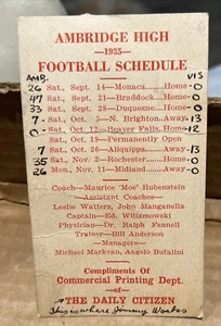 Vintage 1935 Ambridge (PA) High School Football Schedule - Picture 1 of 2