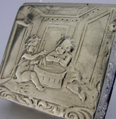 ENGLISH IMPORT SOLID STERLING SILVER CHERUB BOX 1904 ANTIQUE 26g HANAU Cover