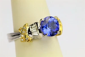 PLATINUM AAA+ 2.01 ct Tanzanite & Diamond Accent Ring Heavy Custom Made NEW - Picture 1 of 11
