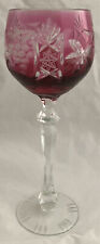 CUT TO CLEAR CRYSTAL BOHEMIAN CZECH WINE GLASS GOBLETS CRANBERRY RED 8-3/4"