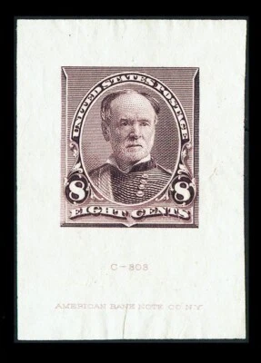US #225P1; 8¢ LARGE DIE ON INDIA, w/ American Bank Note Co N.Y. imprint, CV $600 - Image 1 of 2
