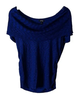 Womens Apt 9 Blue Shimmer Cowl Neck Short Sleeve Sweater Size Large - Image 1 of 4