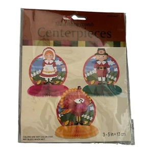 Vintage Amscan 3”-5” Thanksgiving Turkey Pilgrim Honeycomb Table Decorations New - Picture 1 of 2