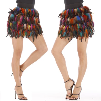 Feather Dance Skirt Mini Latin Ballroom Party Club A-line Casual Fancy Dress