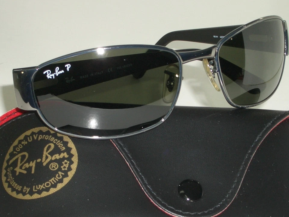 RAY BAN RB3141 LEATHER II 60[]18mm GUNMETAL POLARIZED SPORT WRAPS SUNGLASSES NEW - Image 1 of 4