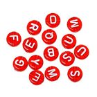 500 Red White Letters ABC Alphabet 7mm Flat Round Coin Acrylic Craft Beads