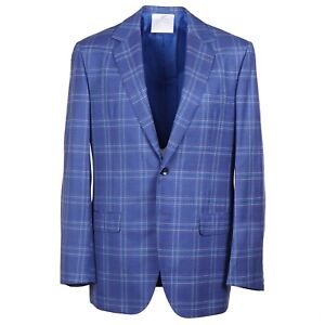 Sartorio by Kiton Blue and Aqua Green Check Wool Sport Coat 42 Long (Eu 52L) NWT