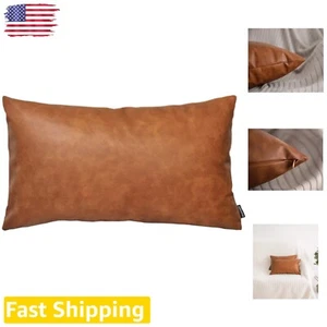 Versatile Rectangular Faux Leather Pillow Cover 12x20 - Modern Boho Chic Accent - Picture 1 of 6