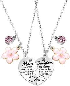 Mother Daughter Necklace - Heart Matching Necklace Keychain for Mom Women Mother - Picture 1 of 12