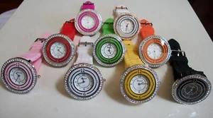 Women's Fashion Orange Red Yellow Pink Green White Silicone Band Stone Watch - Picture 1 of 59