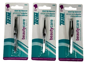 Trim Slant Tip Tweezers Face Eyebrow Hair Remover Stainless Steel New 3 Pack - Picture 1 of 1