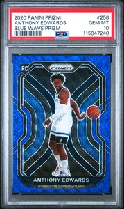 ANTHONY EDWARDS 2020 PRIZM BLUE WAVE ROOKIE RC #258 PSA 10 GEM MINT! NBA WOLVES! - Picture 1 of 2