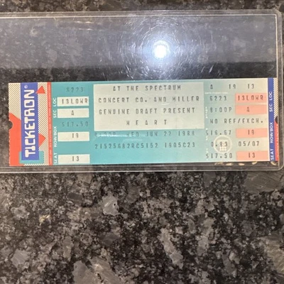 1988 HEART "BAD ANIMALS" TOUR FULL CONCERT TICKET  The SPECTRUM PHILA 06/22/88 - Image 1 of 4