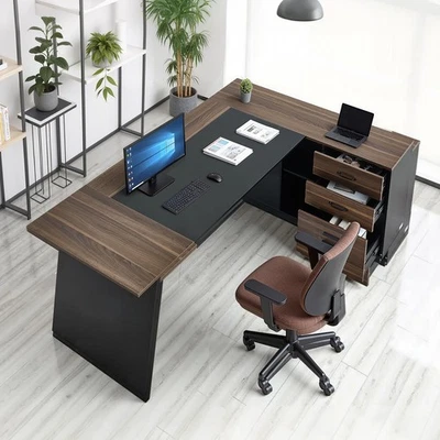 Uimoso L-Shaped Office Desk with Storage Cabinet and Drawers, 350 lbs Capacity - Image 1 of 4