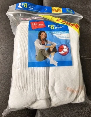 Paquete de 8 calcetines cómodos acolchados blancos Hanes para mujer talla 8-12 Foto 1 de 4