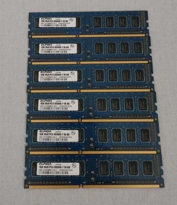 Lot of 6 ELPIDA Japan 1 GB 1Rx8 PC3-8500U-7-10-A0 Memory - Image 1 of 3