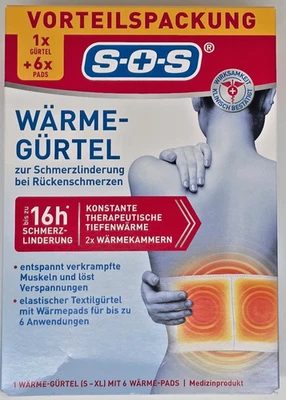 SOS Wärmegürtel zur Schmerzlinderung bei Rückenschmerzen 1x Gürtel + 6x Pads NEU - Bild 1 von 4
