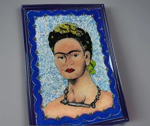 Frida Kahlo Portrait Art Flowers Framed Handmade Mexican - Imagen 1 de 12