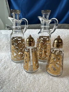 MCM Georges Briard signiert Gold Design Öl & Essig Set, Salz & Pfefferstreuer - Bild 1 von 16
