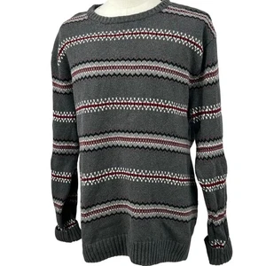 Ralph Lauren Chaps Sweater Mens XL Gray Pullover Classic Fair Isle Crew Neck - Picture 1 of 9